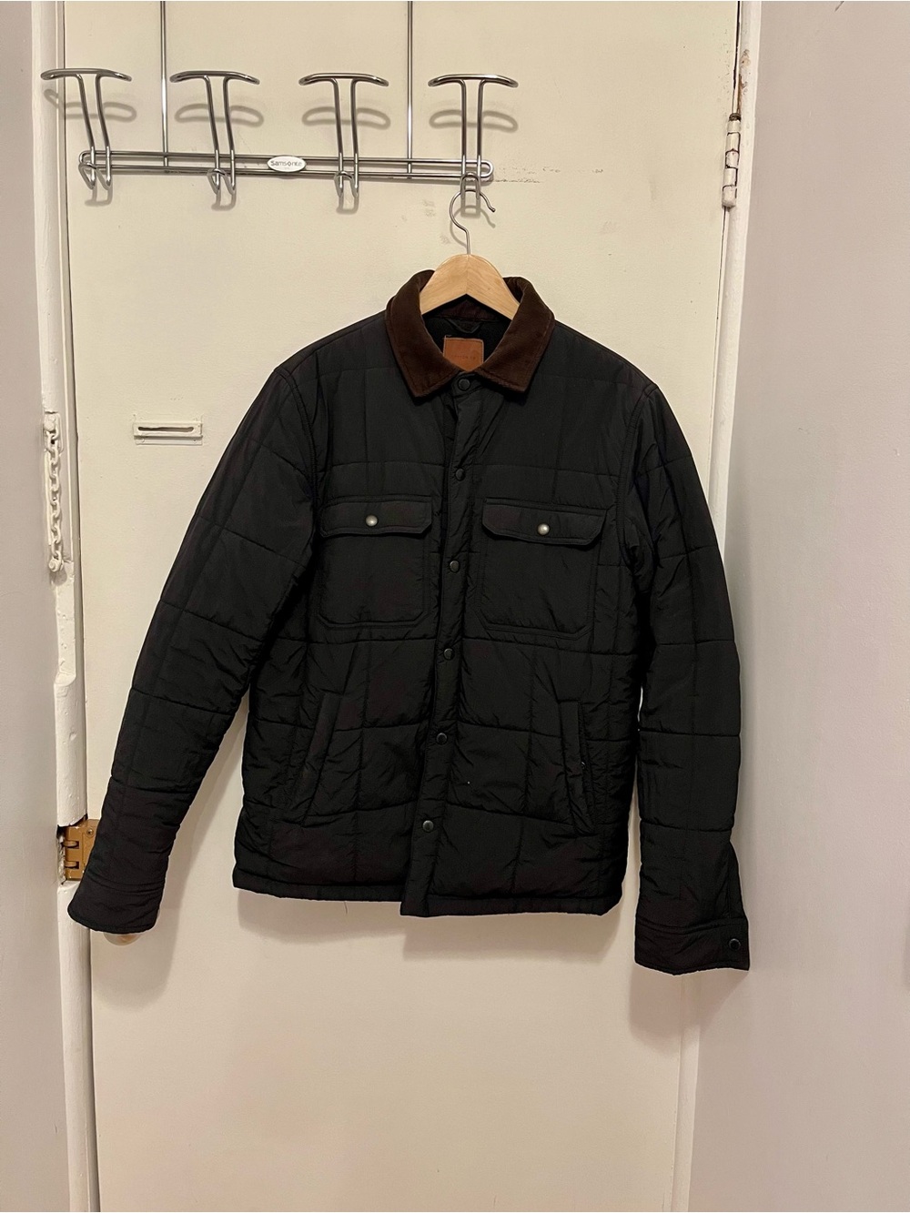 Cotton On Black Quilted Jacket with Brown Corduroy Collar